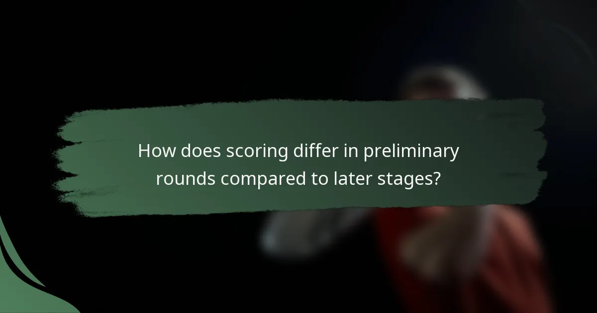 How does scoring differ in preliminary rounds compared to later stages?
